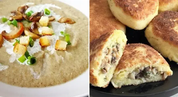 Kremowa zupa z pieczarek i ziemniaczane kotleciki z farszem pieczarkowym. Pyszne pomysły, co zrobić z pieczarek!